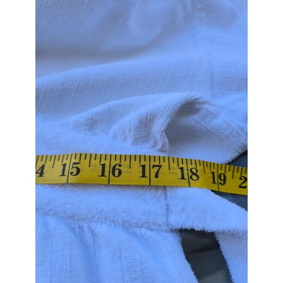 Women’s Spa/Hotel Style Robe – White Cotton Terry, Embroidered Leaves (Small) - Picture 7 of 9